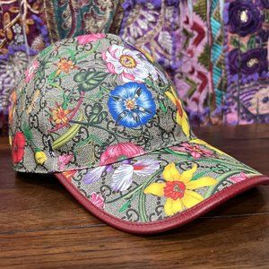 Authentic Gucci GG Claudia Floral Supreme Coated Canvas Baseball Cap Sz M/57
